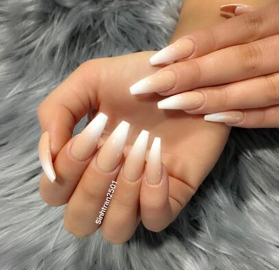 Nude And White Ombre Nails