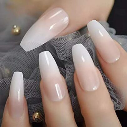 Nude And White Ombre Nails