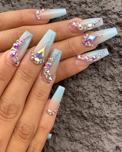 Ombre Nails With Diamonds