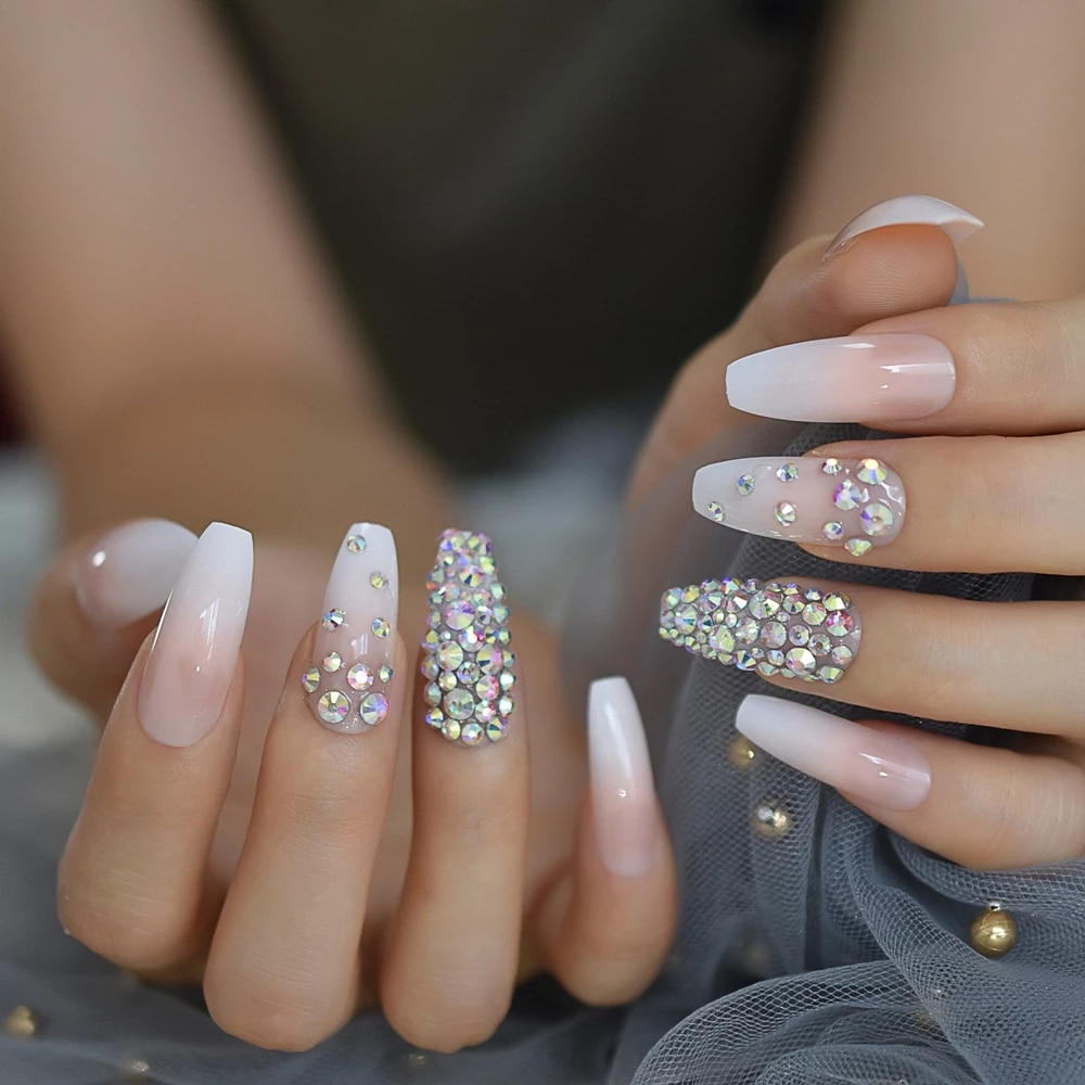 Ombre Nails With Rhinestones