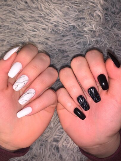 One Hand Black One Hand White Nails
