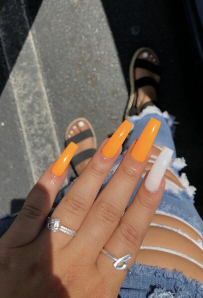 Orange And White Nails