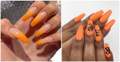 Orange And White Nails