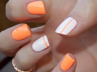 Orange And White Nails