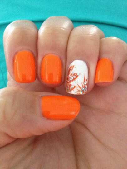 Orange And White Nails
