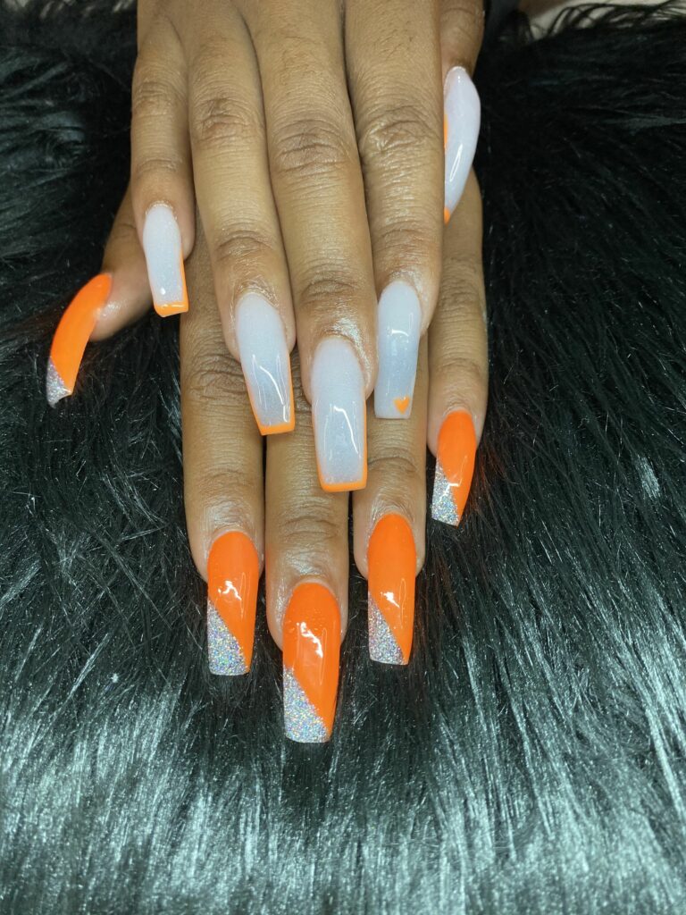 Orange And White Nails