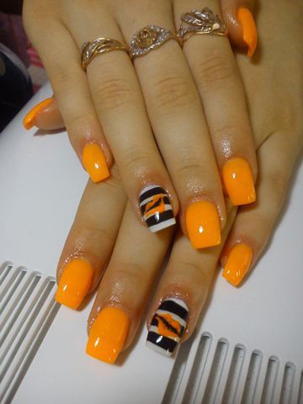 Orange And White Nails