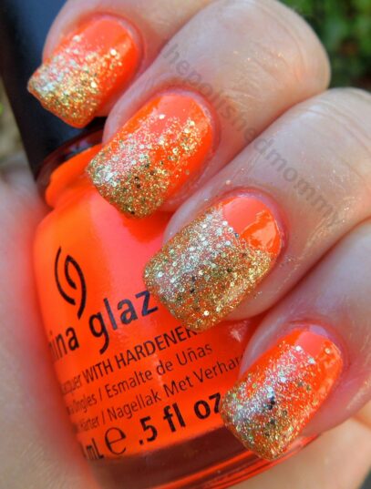 Orange Glitter Nails