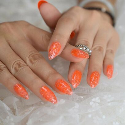 Orange Glitter Nails