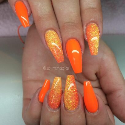 Orange Glitter Nails