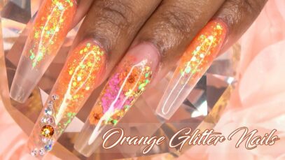 Orange Glitter Nails