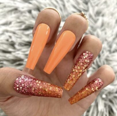 Orange Glitter Nails