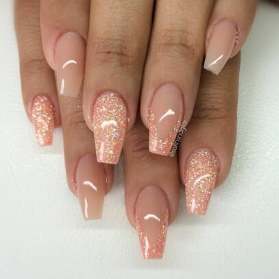 Peach Glitter Nails