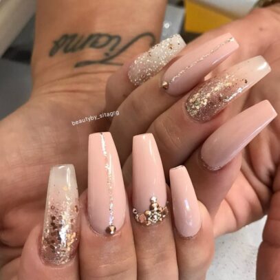 Peach Glitter Nails