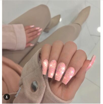 Peach Glitter Nails