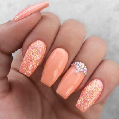 Peach Glitter Nails