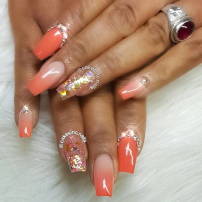 Peach Glitter Nails
