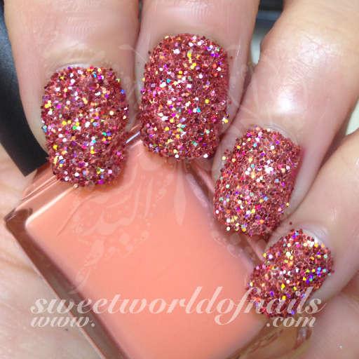 Peach Glitter Nails