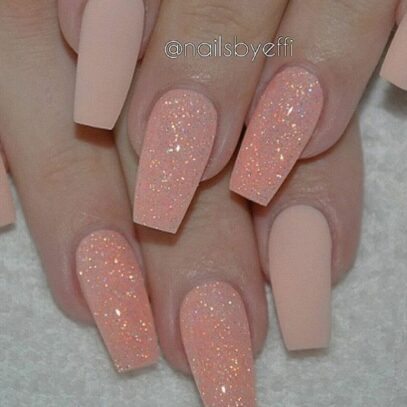 Peach Glitter Nails