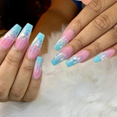 Pink And Blue Ombre Nails