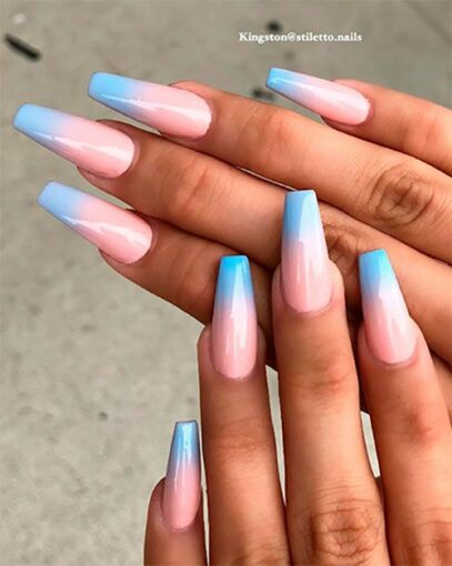 Pink And Blue Ombre Nails