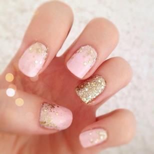 Pink And Gold Glitter Nails