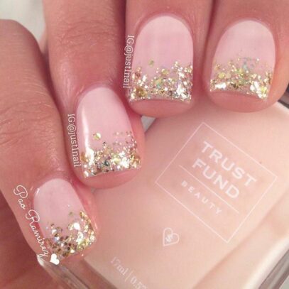 Pink And Gold Glitter Nails