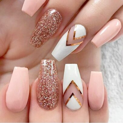 Pink And Gold Glitter Nails