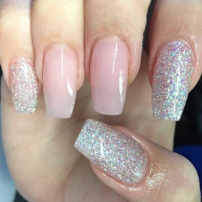 Pink And Silver Glitter Nails