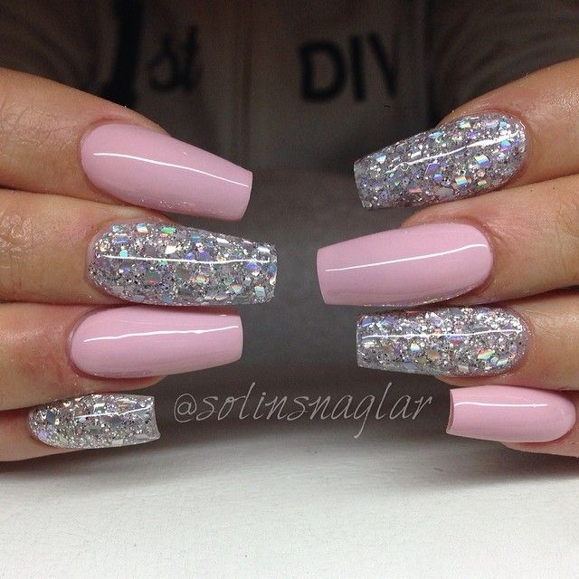 Pink And Silver Glitter Nails