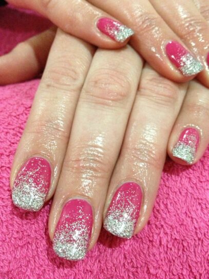 Pink And Silver Glitter Nails