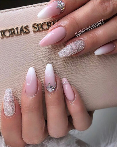 Pink And Silver Glitter Nails