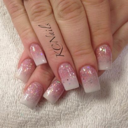 Pink And White Glitter Nails