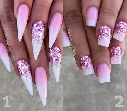 Pink And White Glitter Nails