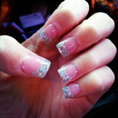 Pink And White Glitter Nails
