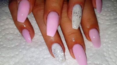 Pink And White Glitter Nails