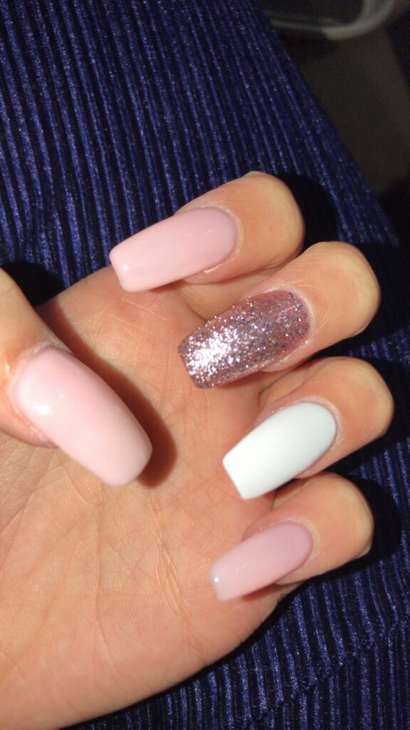 Pink And White Glitter Nails