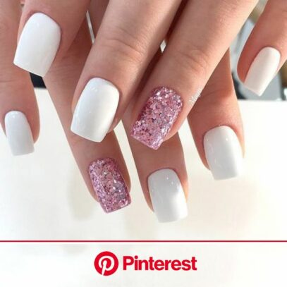 Pink And White Glitter Nails