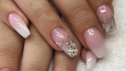 Pink And White Glitter Nails