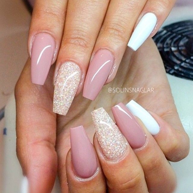 Pink And White Glitter Nails