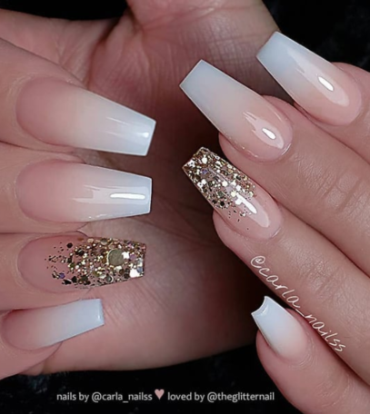 Pink Ombre Glitter Nails