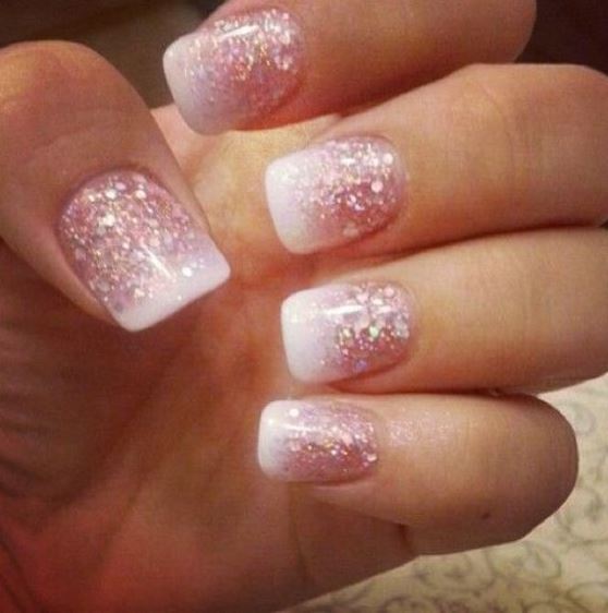 Pink Ombre Glitter Nails