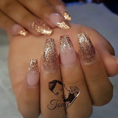 Prom Nails Acrylic Gold