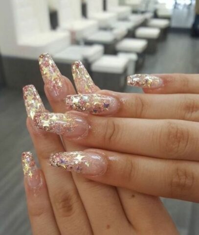 Prom Nails Acrylic Gold