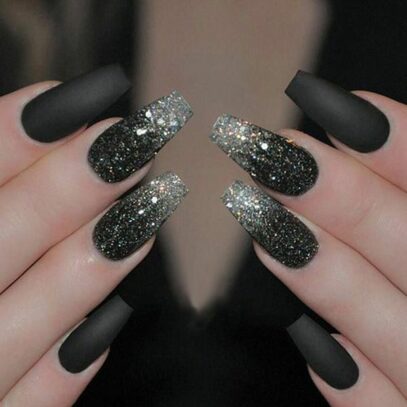 Prom Nails Black And Silver