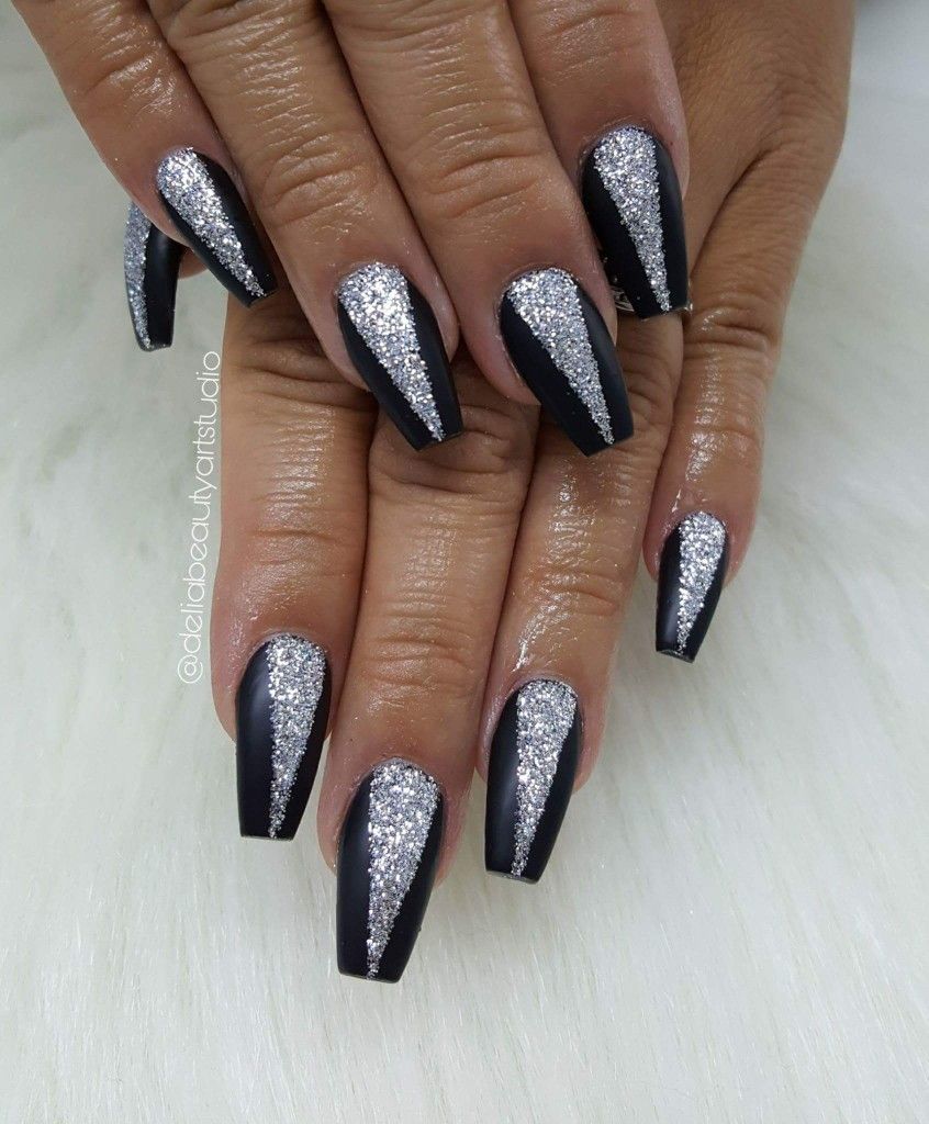 Prom Nails Black And Silver
