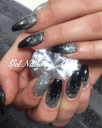 Prom Nails Black And Silver