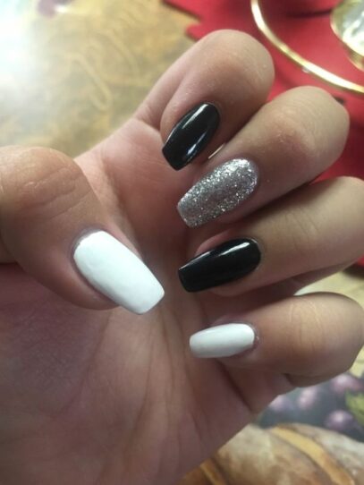 Prom Nails Black And Silver