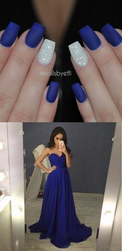 Prom Nails For Navy Blue Dress