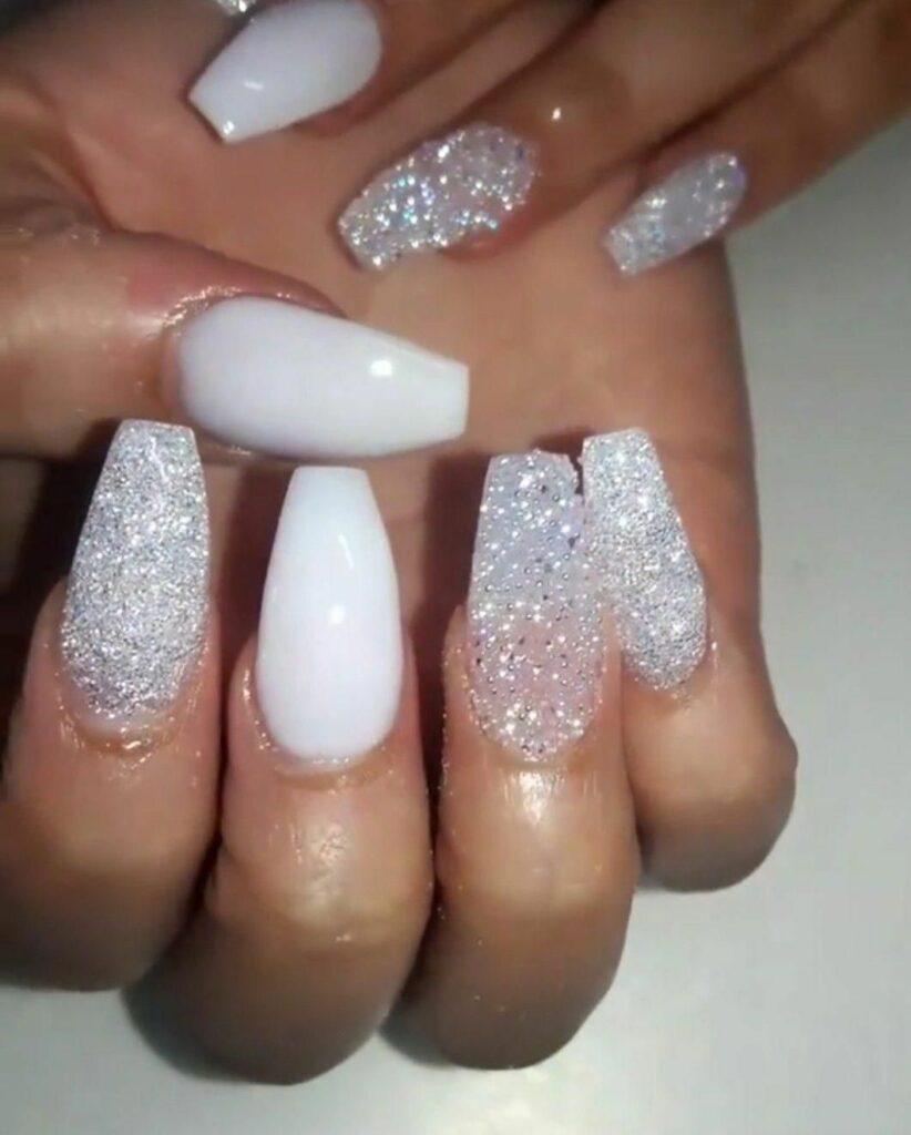 Prom Nails White And Silver